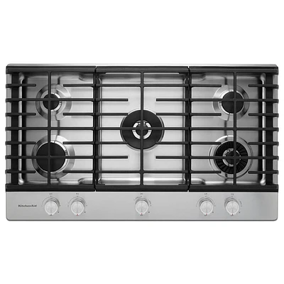 KitchenAid KCGS556ESS 36 in. Stainless 5 Burner Gas Cooktop | Electronic Express