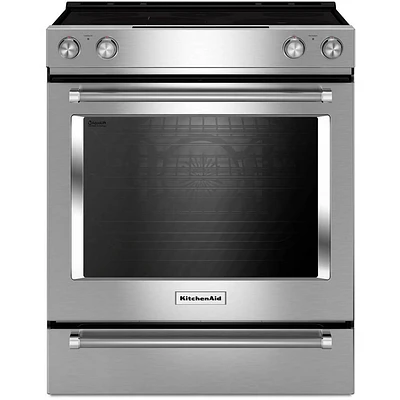 KitchenAid KSEB900ESS 7.1 Cu. Ft. Stainless 5 Burner Slide-in Range with Baking Drawer | Electronic Express