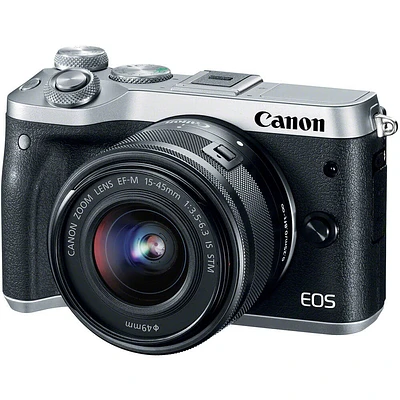Canon 1725C011 Mirrorless Digital Camera with 15-45mm Lens - Silver OPEN BOX EOSM6SLV | Electronic Express