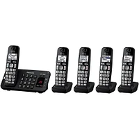 Panasonic KX-TGE445B Expandable Cordless Phone - 5 Handsets OPEN BOX KXTGE445 | Electronic Express