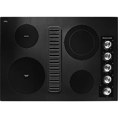 KitchenAid KCED600GBL 30 in. Black 4 Burner Electric Downdraft Cooktop | Electronic Express