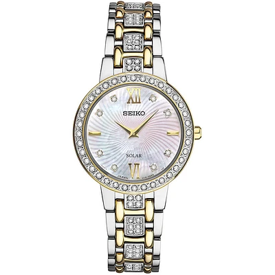 Seiko SUP360 Womens Silver & Gold Crystal Collection Solar Watch | Electronic Express