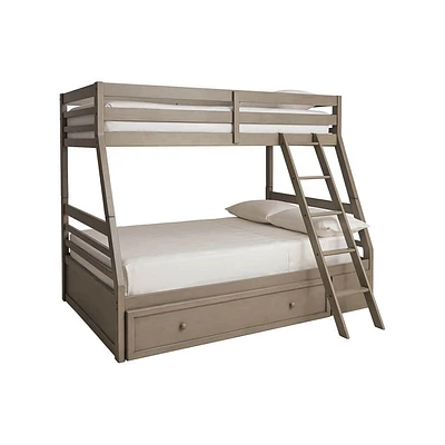 Ashley Signature Design Lettner Twin over Full Bunk Bed with Ladder - Light Gray | Electronic Express