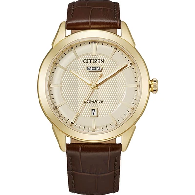Citizen Corso Eco-Drive Brown Leather Strap Mens Watch - 40mm | Electronic Express