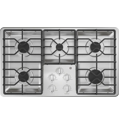 GE 36 inch Stainless Built-In Gas Cooktop with Dishwasher-Safe Grates | Electronic Express