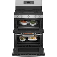 GE Profile 6.8 Cu. Ft. Stainless Gas Double Oven Range with No Preheat Air Fry | Electronic Express