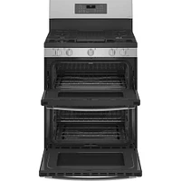 GE Profile 6.8 Cu. Ft. Stainless Gas Double Oven Range with No Preheat Air Fry | Electronic Express