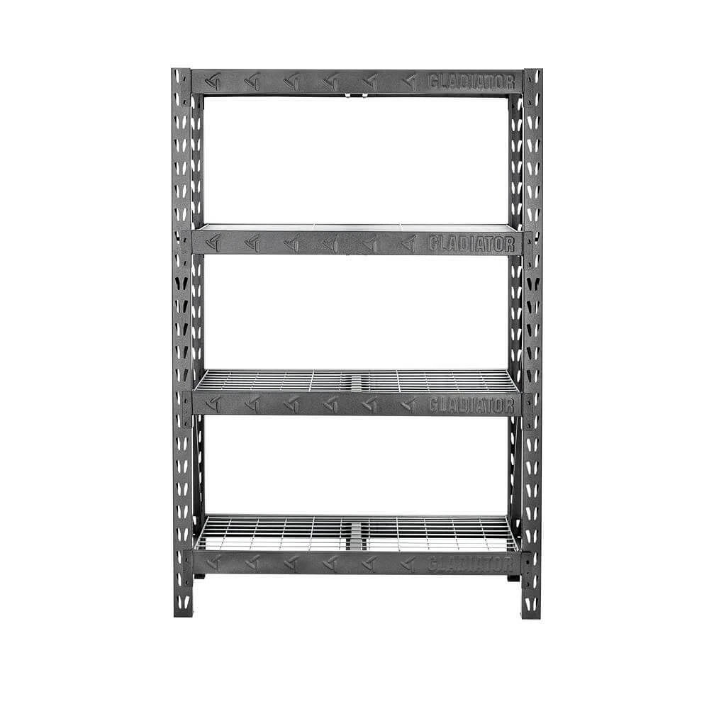 Gladiator Garage Works 48 inch Heavy Duty Rack with Four 18 inch Deep Shelves - Hammered Granite | Electronic Express