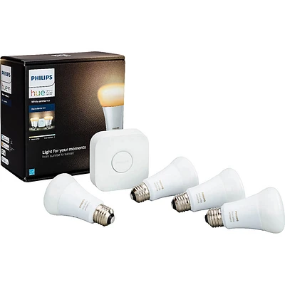 Philips 530295 Hue A19 Starter Kit (White Ambiance, 4-Pack) | Electronic Express