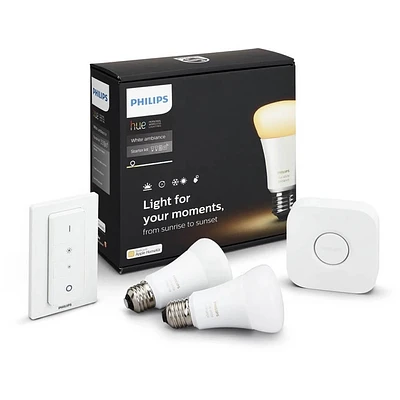 Hue White Ambiance Starter Kit(2 A19 Bulbs, Hub Bridge, Dimmer Switch) | Electronic Express