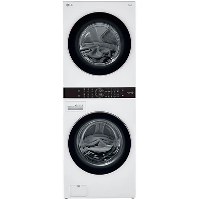 LG Front Load White Stacked Unit with 4.5 cu. ft. Washer & 7.4 cu. ft. Dryer | Electronic Express