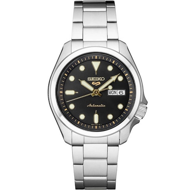 Seiko SRPE57 Stainless Steel 24-Jewel Automatic Watch with Black Dial | Electronic Express