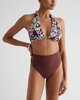 Convertible Halter Neck Body Contour Swim Top Purple Women's S