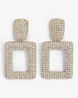 Rhinestone Square Doorknocker Drop Earrings Women's Gray