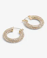 Rhinestone Tube Hoop Earrings Women's Silver