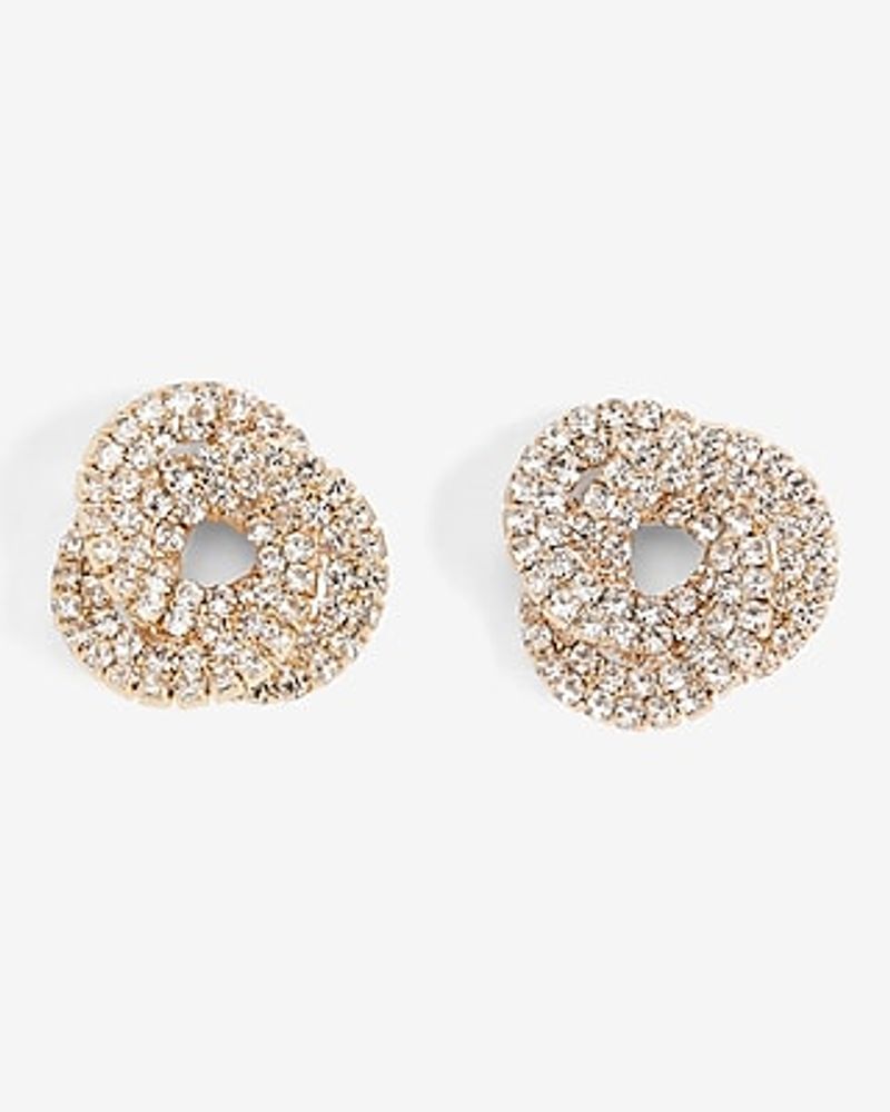 Rhinestone Pave Knot Stud Earrings Women's Silver