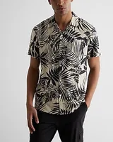 Palm Print Stretch Linen Short Sleeve Shirt