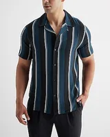 Striped Rayon Short Sleeve Shirt Brown Men's XS