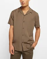 Slim Solid Tencel Short Sleeve Shirt Neutral Men's XL