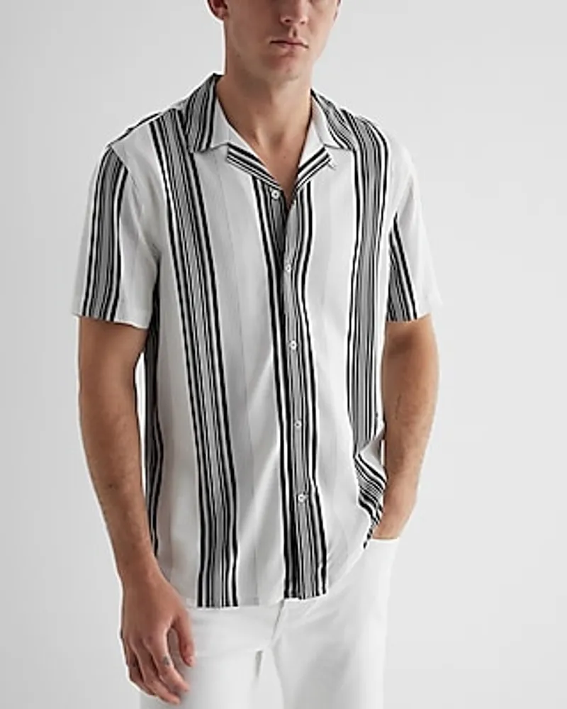 Striped Rayon Short Sleeve Shirt Neutral Men's