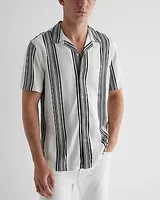 Striped Rayon Short Sleeve Shirt Neutral Men's S