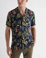 Plant Print Rayon Short Sleeve Shirt Neutral Men's XS