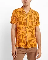 Geo Print Rayon Short Sleeve Shirt Brown Men's S