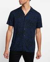 Rayon Leaf Print Short Sleeve Shirt