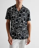 Abstract Floral Rayon Short Sleeve Shirt White Men's S