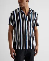 Striped Rayon Short Sleeve Shirt Blue Men's M Tall