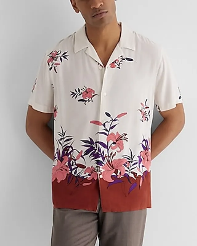 Express Big & Tall Men's Geo Bordered Floral Short Sleeve Shirt