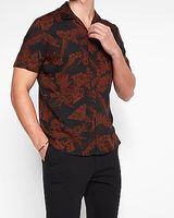 Floral Rayon Short Sleeve Shirt Black Men's XS