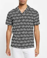 Swirl Print Rayon Short Sleeve Shirt Brown Men's S