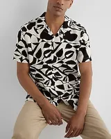 Abstract Print Rayon Short Sleeve Shirt Brown Men's XS