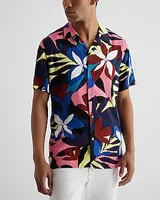 Floral Rayon Short Sleeve Shirt Brown Men