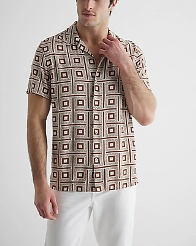 Geo Print Rayon Short Sleeve Shirt Men's