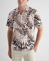 Abstract Textured Stripe Cotton Short Sleeve Shirt Black Men's