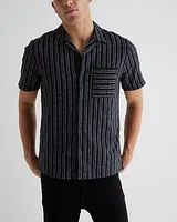 Striped Stretch Linen-Blend Short Sleeve Shirt White Men's