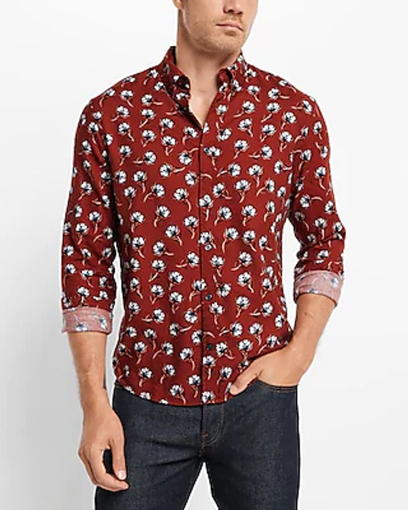 Floral Stretch Flannel Shirt Men's