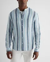 Big & Tall Striped Stretch Linen-Blend Shirt Gray Men's XXL