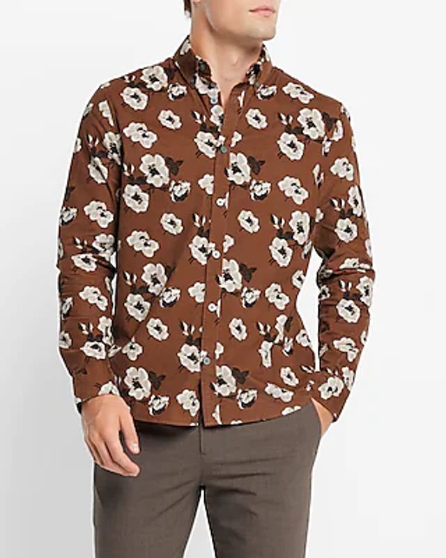 Express Men's Floral Geo Stretch Corduroy Shirt