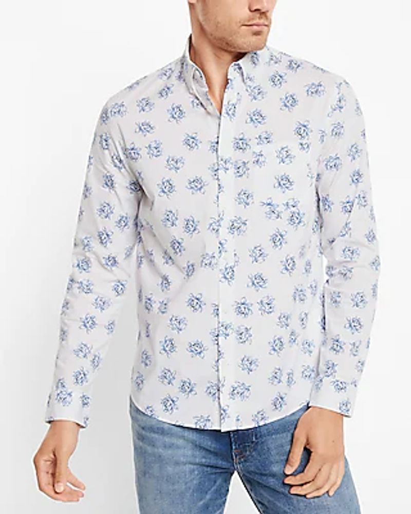 Floral Print Stretch Cotton Shirt Men's