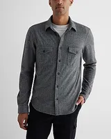 Herringbone Double Pocket Sweater Flannel Shirt Brown Men