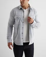 Grid Plaid Double Pocket Sweater Flannel Shirt Neutral Men's M