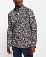 Floral Print Stretch Cotton Shirt Black Men's Tall