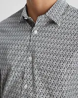 Slim Maze Geo Print Stretch 1Mx Dress Shirt Gray Men's XS