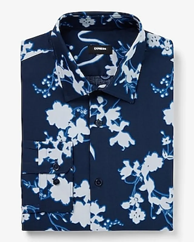 Express Slim Abstract Floral Stretch 1Mx Dress Shirt Men's