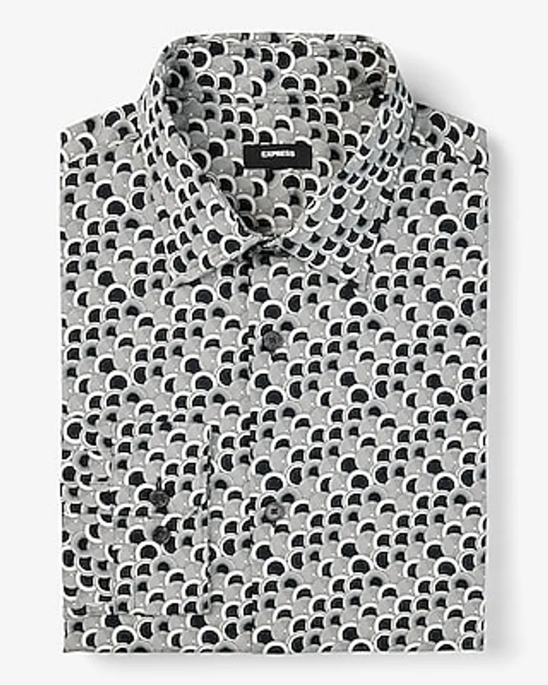 Big & Tall Slim Layered Circle Print Stretch 1Mx Dress Shirt Neutral Men's XXL