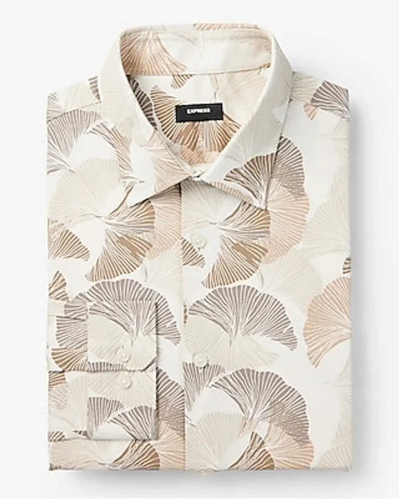 Slim Abstract Leaf Print Stretch 1Mx Dress Shirt Men's