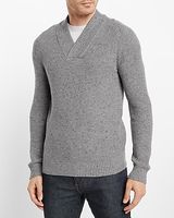 Waffle Knit Wool-Blend Shawl Collar Sweater